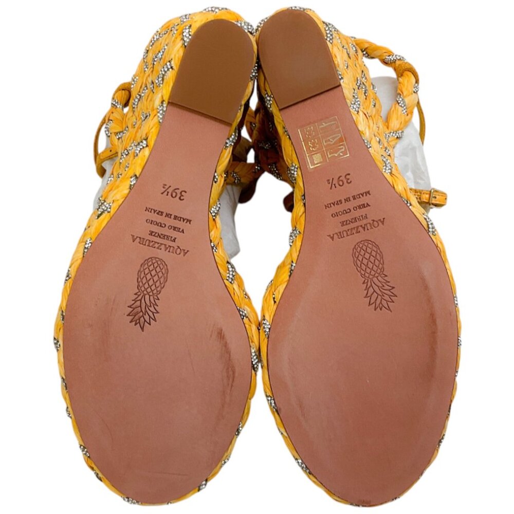Aquazzura Lemonade Raffia Costiera Crystal Wedge Sandals - Picture 12 of 12